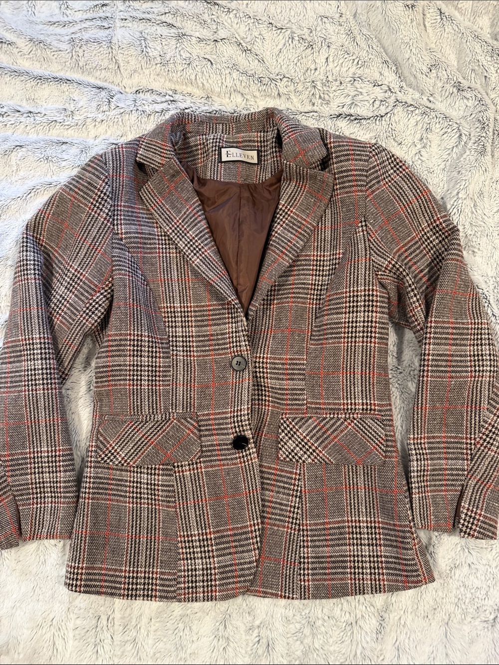 Plaid Wool-Blend Blazer Jacket, size small runs a little large. Like new.